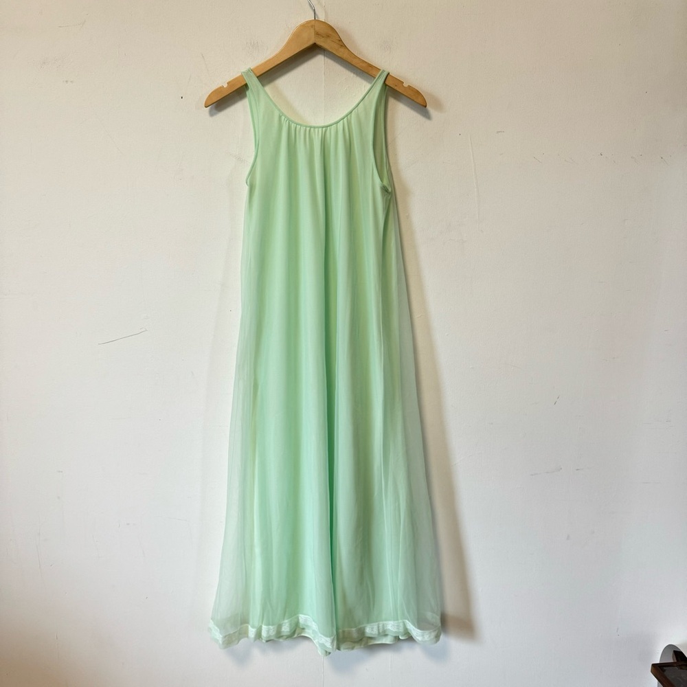 Vintage 50s Peignoir Set Mint Green Nighty Robe Lace Sheer Retro Small Medium - Picture 11 of 16